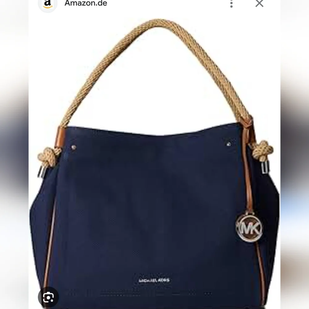 -Michael Kors Blue and Tan Tote with Signature MK Charm Rope Handles